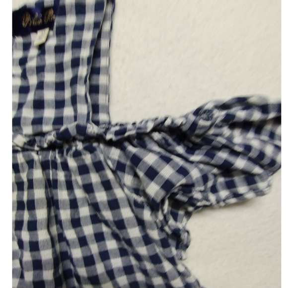 Blue Rain Cold Shoulder Top Ruffle Sleeve Blue & White Gingham Check Juniors XS - Picture 3 of 8